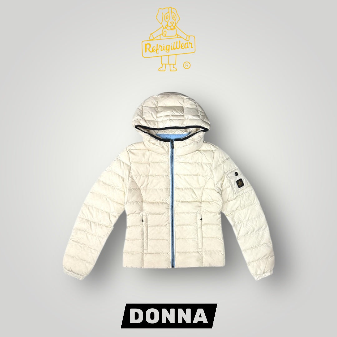 Giubbotto REFRIGIWEAR Donna, con zip a contrasto nero/celeste, col.Beige