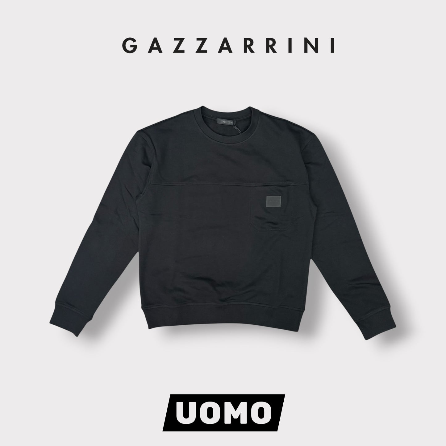 GAZZARRINI- Felpa estiva Uomo, girocollo, con taschino lato cuore, tex.cotone garzato, col.Nero