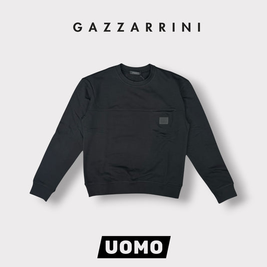 GAZZARRINI- Felpa estiva Uomo, girocollo, con taschino lato cuore, tex.cotone garzato, col.Nero
