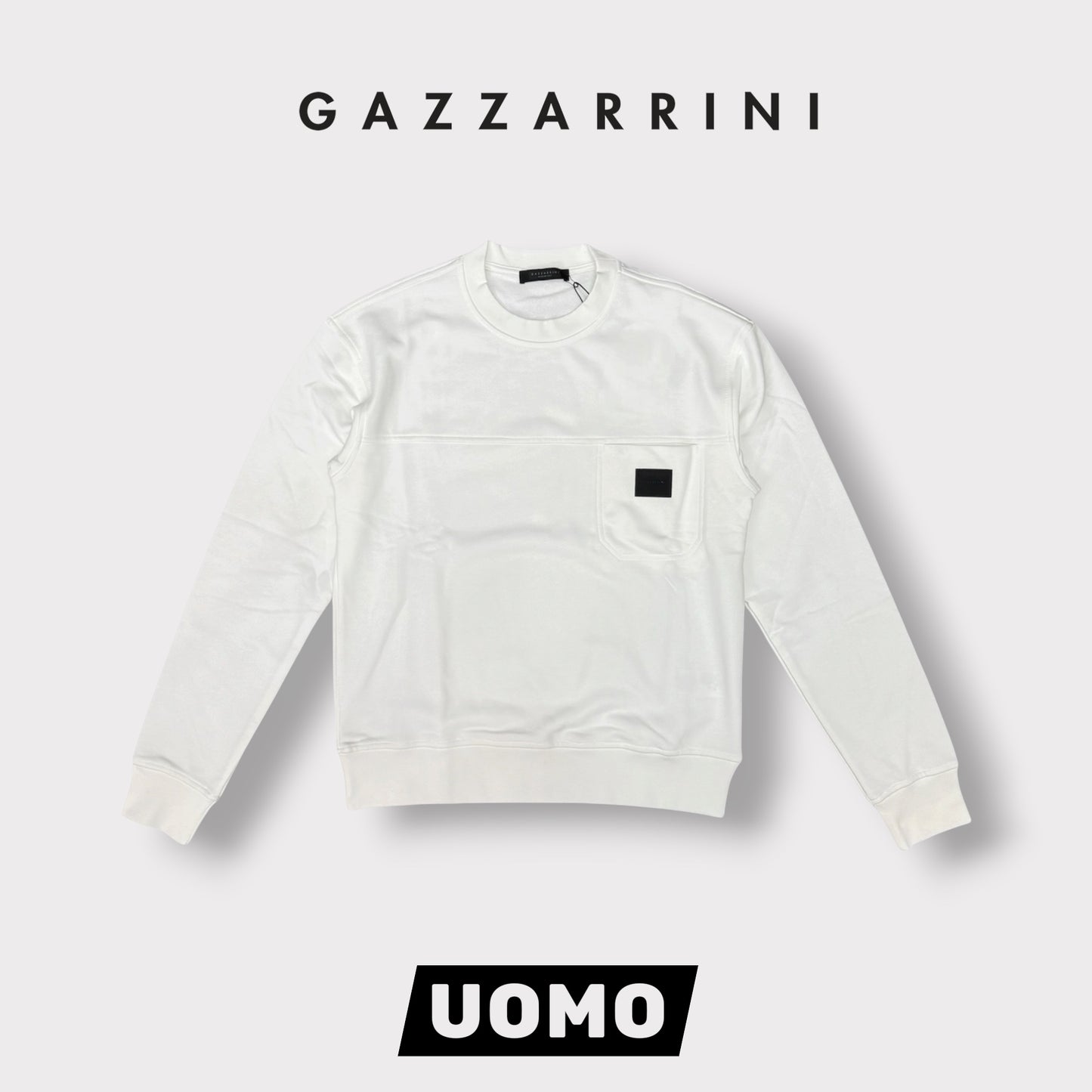 GAZZARRINI- Felpa estiva Uomo, girocollo, con taschino lato cuore, tex.cotone garzato, col.Bianco