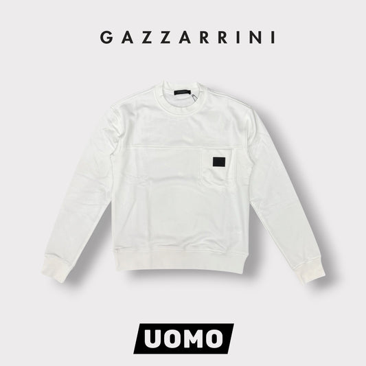 GAZZARRINI- Felpa estiva Uomo, girocollo, con taschino lato cuore, tex.cotone garzato, col.Bianco