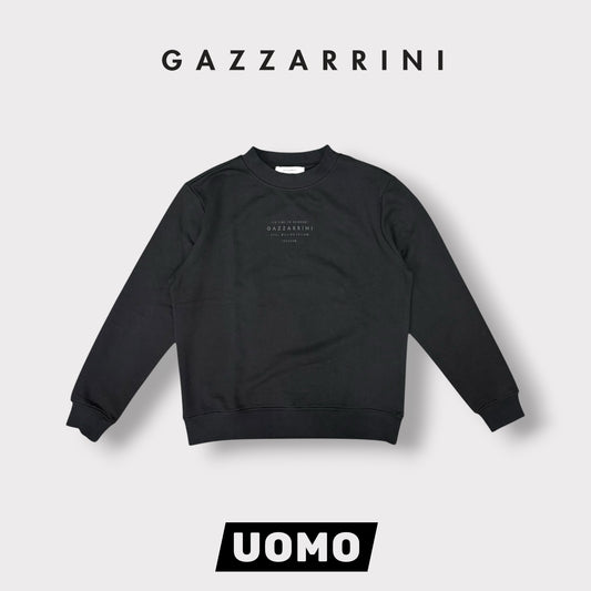 GAZZARRINI- Felpa estiva Uomo, girocollo, con logo frontale gommato, tex.cotone garzato, col.Nero