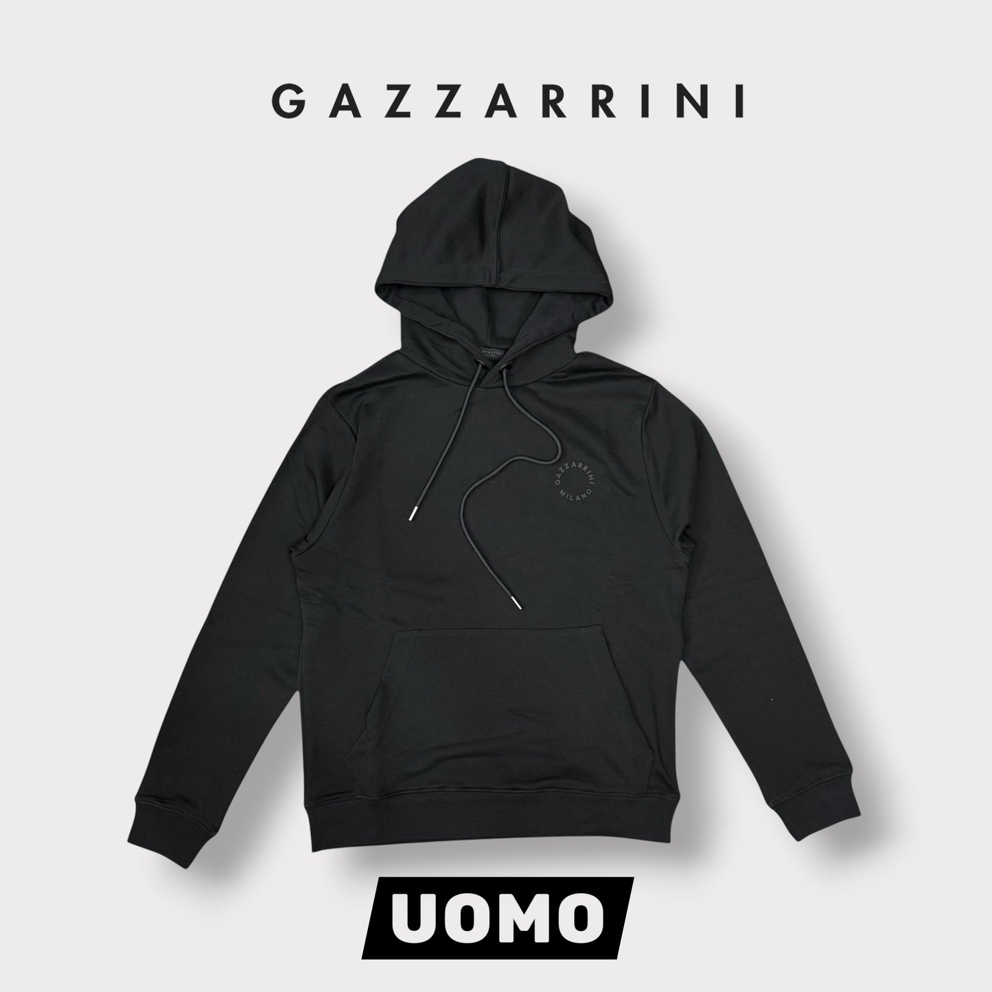 GAZZARRINI- Felpa estiva Uomo, con cappuccio e logo lato cuore, tex.cotone garzato, col.Nero