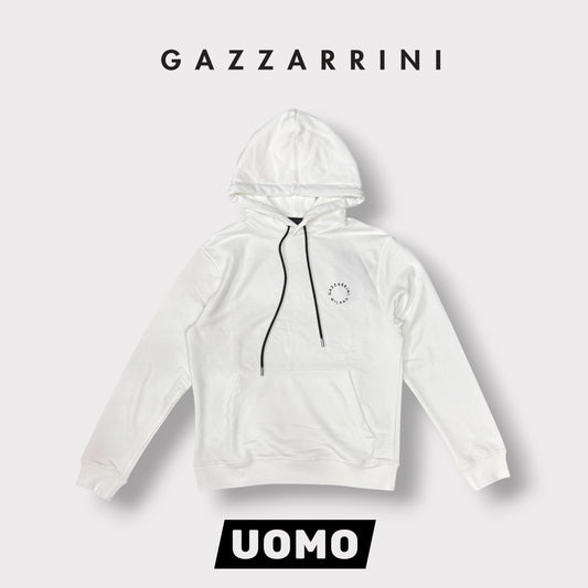 GAZZARRINI- Felpa estiva Uomo, con cappuccio e logo lato cuore, tex.cotone garzato, col.Bianco