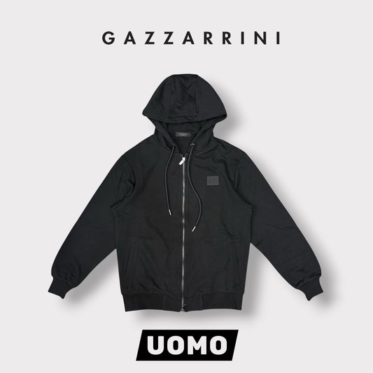GAZZARRINI- Felpa estiva Uomo, con cappuccio e zip, tex.cotone garzato, col.Nero