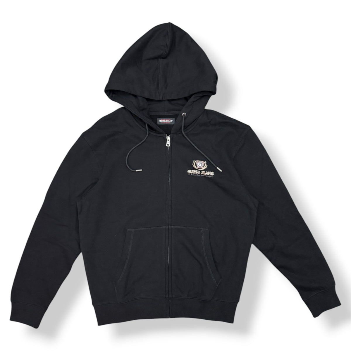 GUESS- Felpa Uomo con cappuccio e zip, con stampa sulla schiena, tex.felpato, Col.Nero