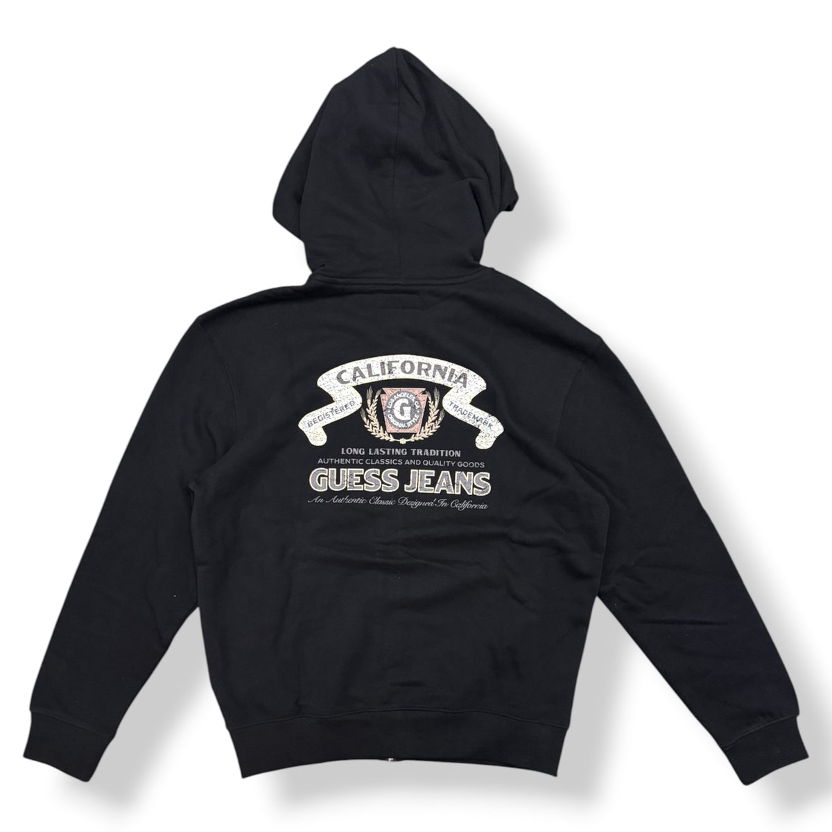 GUESS- Felpa Uomo con cappuccio e zip, con stampa sulla schiena, tex.felpato, Col.Nero