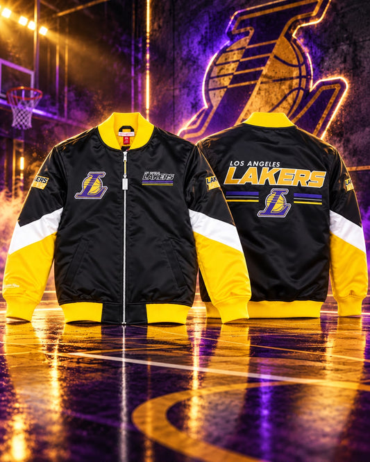 MITCHELL&NESS- Giubbotto Uomo, mod.Varsity Jacket, Los Angeles Lakers, col.Nero/Giallo/Bianco