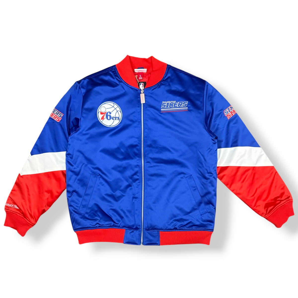 MITCHELL&NESS- Giubbotto Uomo, mod.Varsity Jacket, Philadelphia Sixers, col.Blu/Rosso/Bianco