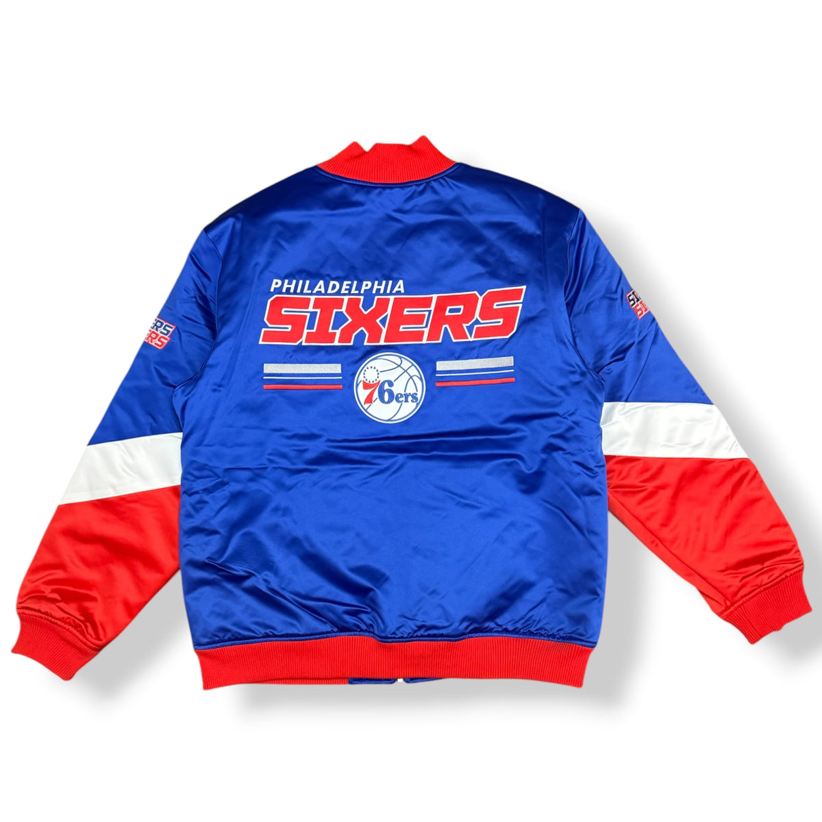 MITCHELL&NESS- Giubbotto Uomo, mod.Varsity Jacket, Philadelphia Sixers, col.Blu/Rosso/Bianco