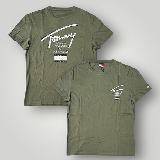 T-shirt TOMMY JEANS, con stampa lato cuore e dietro la schiena, Col.Verde