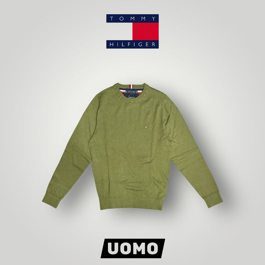 Maglioncino TOMMY HILFIGER Uomo misto cashmere (92%cot.-8%cas.), col.Putting Green