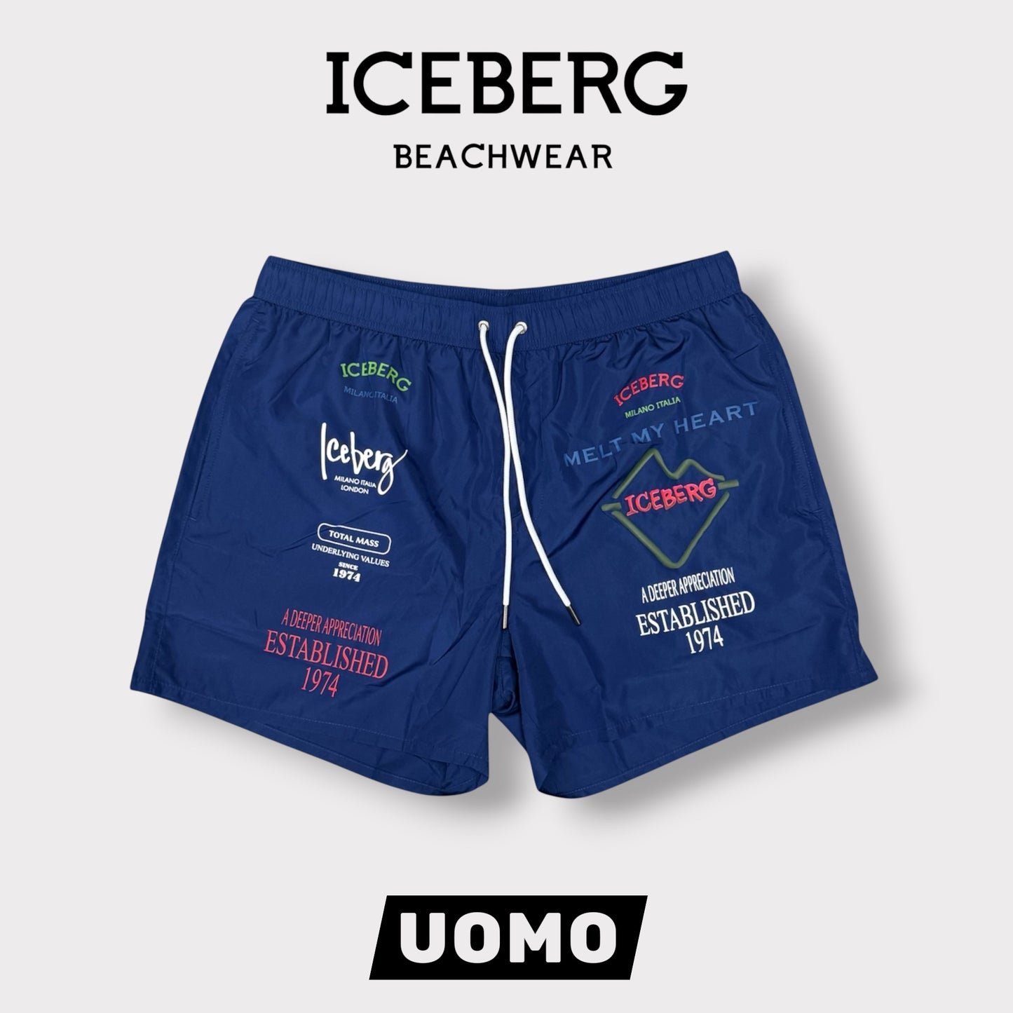 ICEBERG BEACHWEAR- Costume Uomo, con stampa, col.Blu