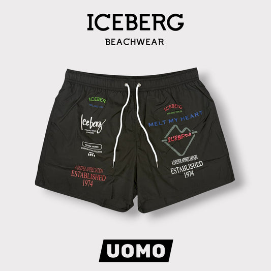 ICEBERG BEACHWEAR- Costume Uomo, con stampa, col.Nero