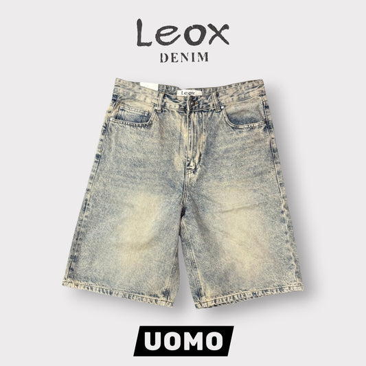 LEOX - Bermuda Uomo Baggy Fit (lunghezza sotto ginocchio), Col.Denim Sabbiato Chiaro