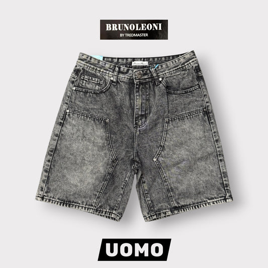 BRUNO LEONI - Bermuda Uomo Carpenter (lunghezza sopra al ginocchio), Col.Denim Grigio