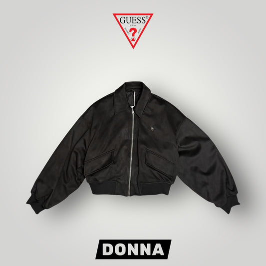 Giacca GUESS Donna con collo a camicia e manica a pipistrello, tessuto scamosciato, (veste grande), Col.Nero