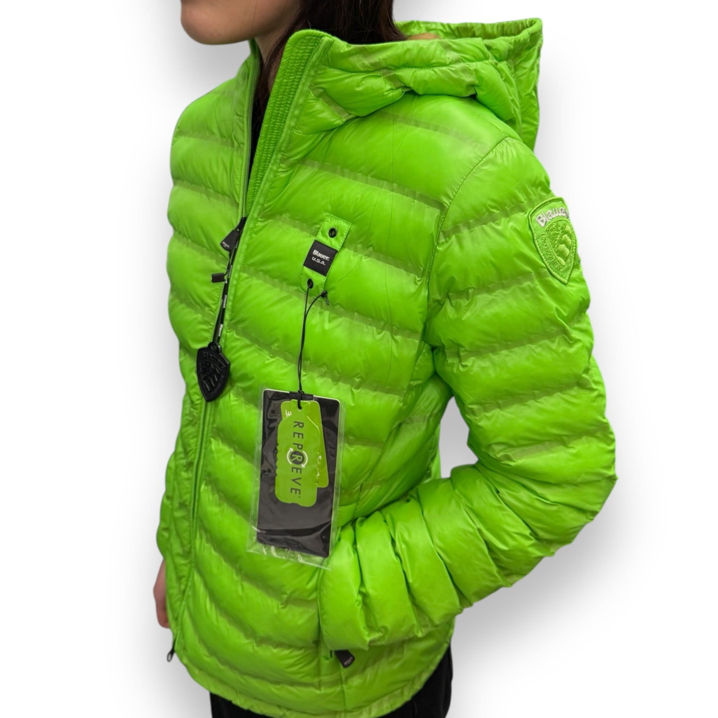 Giubbotto Blauer Donna, 70 grammi con cappuccio,(imbott.Ovatta), Col.Verde Fluo