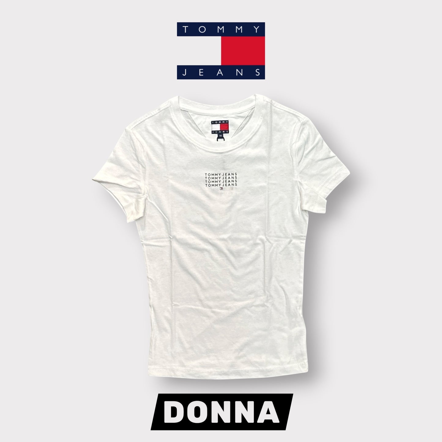 TOMMY JEANS- T-shirt Donna, con scritta in rilievo, Slim Fit, col.Bianco