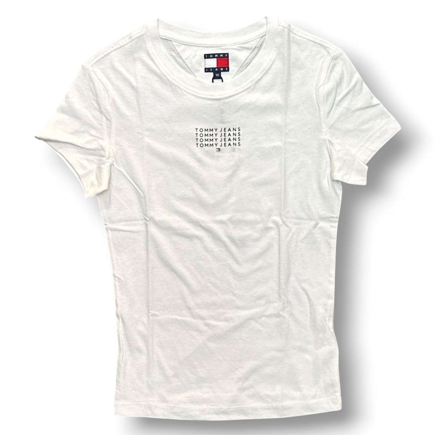 TOMMY JEANS- T-shirt Donna, con scritta in rilievo, Slim Fit, col.Bianco