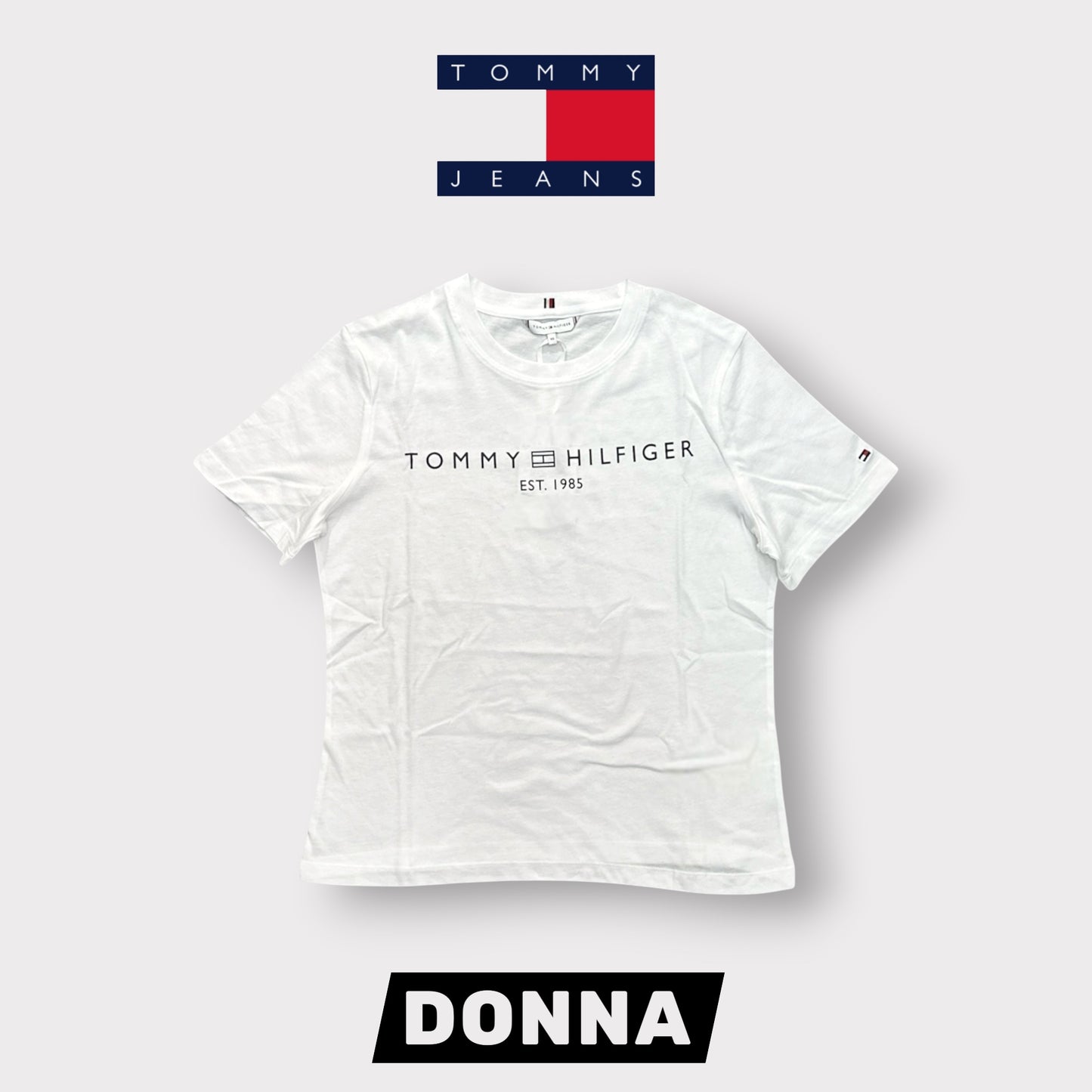 TOMMY HILFIGER- T-shirt Donna, con stampa frontale, Regular Fit, col.Bianco