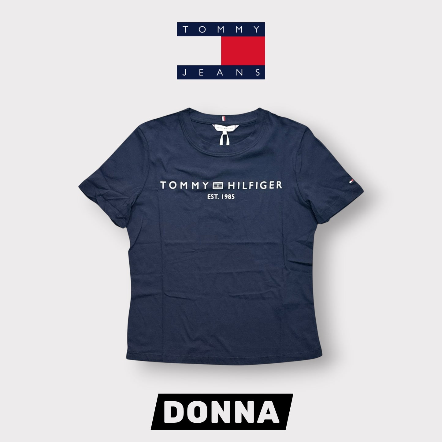 TOMMY HILFIGER- T-shirt Donna, con stampa frontale, Regular Fit, col.Blu