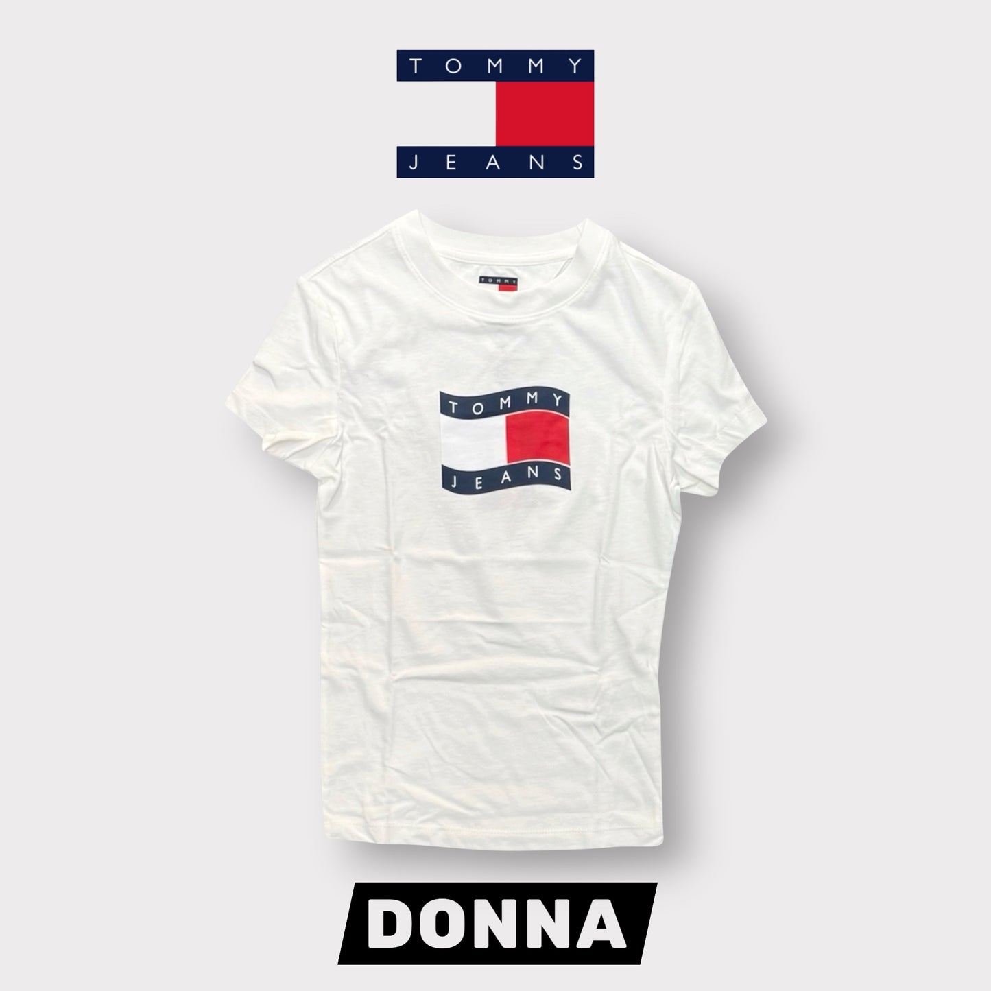 TOMMY JEANS- T-shirt Donna, con stampa frontale, Slim Fit, col.Bianco