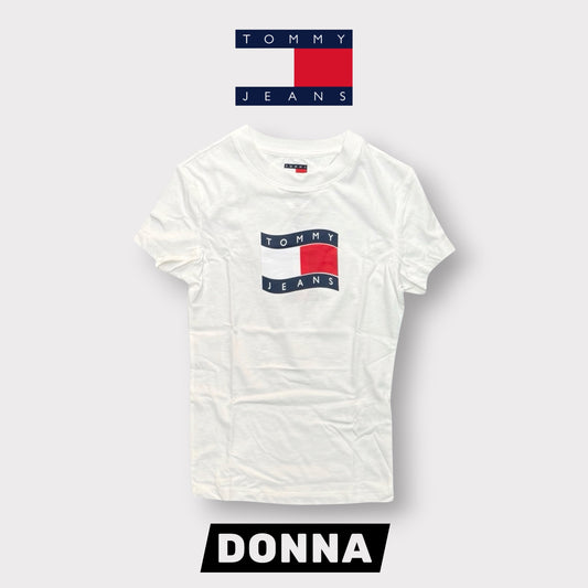 TOMMY JEANS- T-shirt Donna, con stampa frontale, Slim Fit, col.Bianco