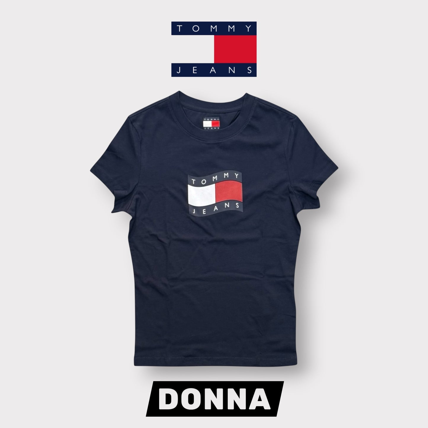 TOMMY JEANS- T-shirt Donna, con stampa frontale, Slim Fit, col.Blu