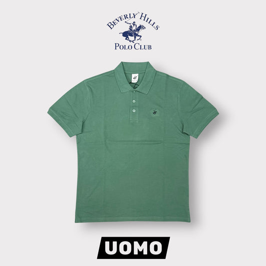 BEVERLY HILLS POLO CLUB- Polo Uomo con logo ricamato lato cuore, col.Verde