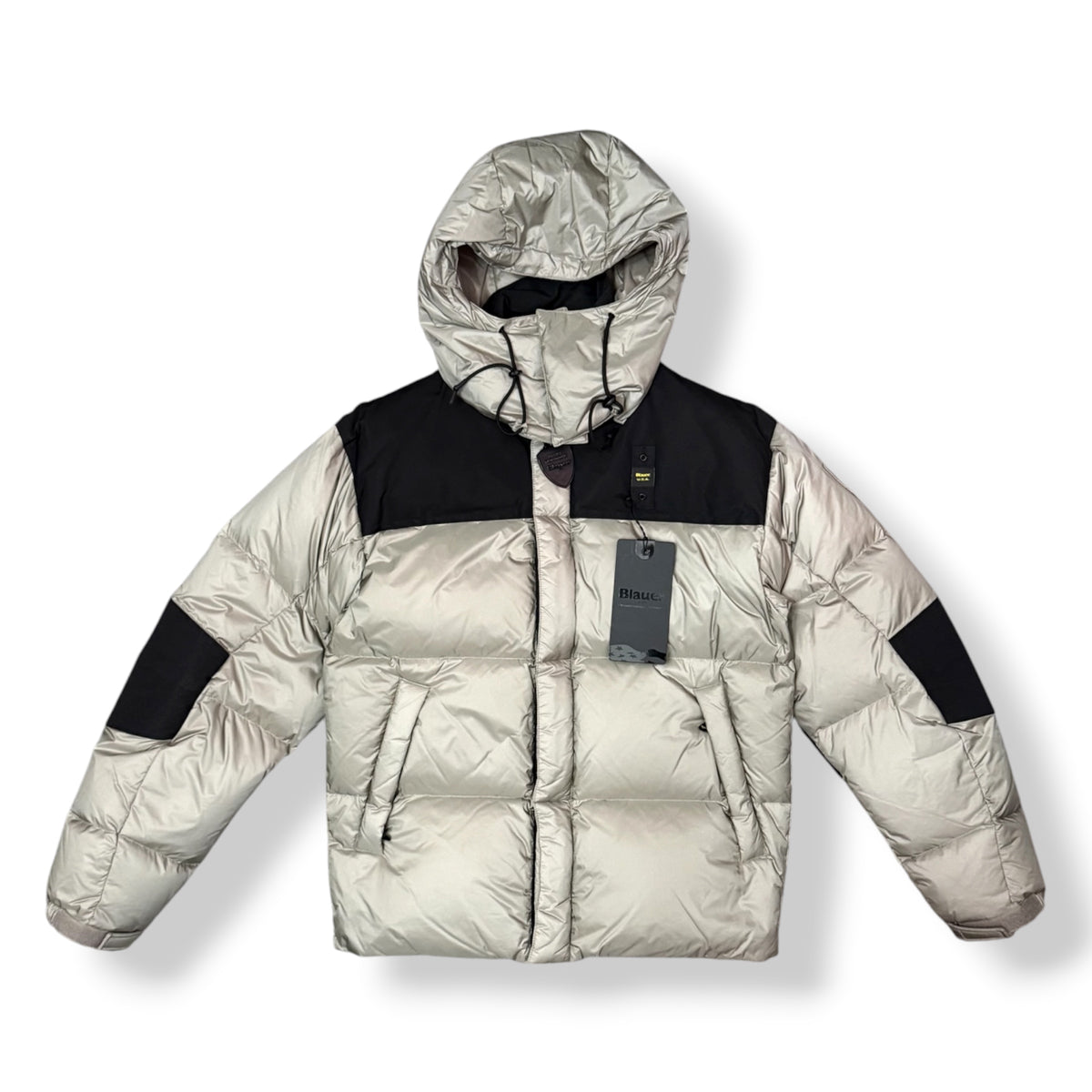BLAUER - Giubbotto Uomo corto, imbottitura in piuma d’oca, con inserti in tessuto, Col.Beige