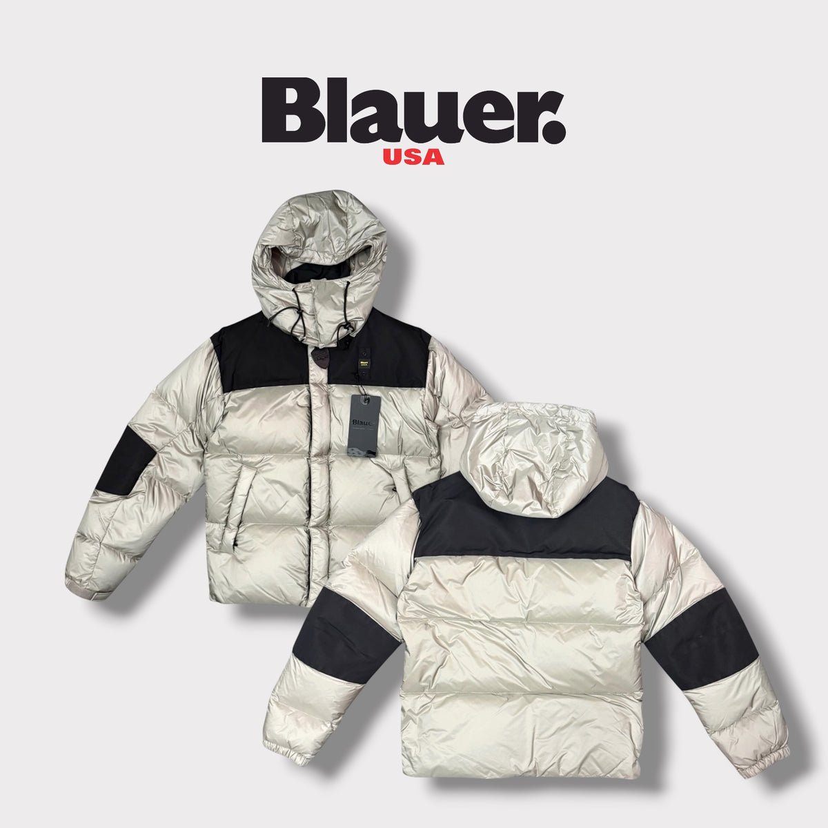 BLAUER - Giubbotto Uomo corto, imbottitura in piuma d’oca, con inserti in tessuto, Col.Beige